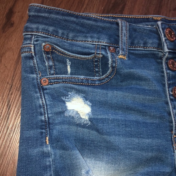 American Eagle Button Fly Distressed Denim Jean Shorts Frayed Hem Size 4    1010 - Picture 2 of 14